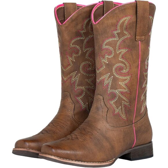 JABASIC Women's Mid Calf Western Cowboy Boots Toe Sequin Embroidered - Picture 1 of 9